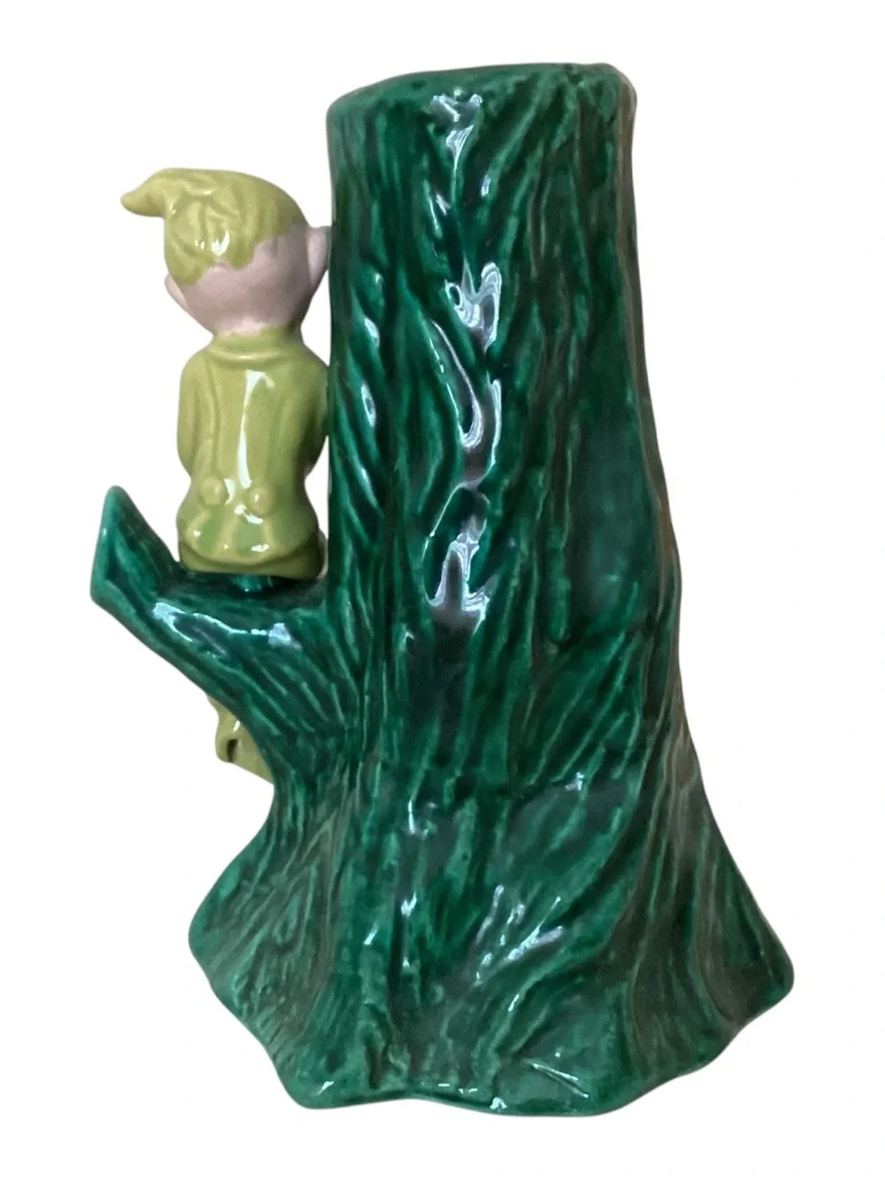 Vintage Gilner Elf Pixie Green Tree Trunk Vase 6” 1950